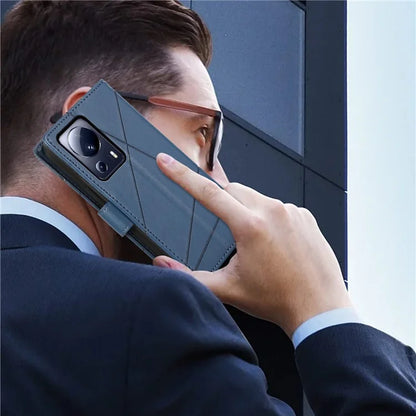 DF-06 For Xiaomi 13 Lite / Civi 2 5G Case Imprinted Line Wallet Stand PU Leather Cell Phone Cover