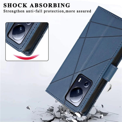 DF-06 For Xiaomi 13 Lite / Civi 2 5G Case Imprinted Line Wallet Stand PU Leather Cell Phone Cover