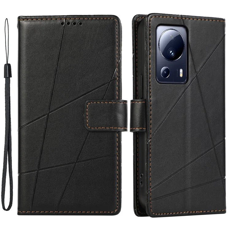 DF-06 For Xiaomi 13 Lite / Civi 2 5G Case Imprinted Line Wallet Stand PU Leather Cell Phone Cover