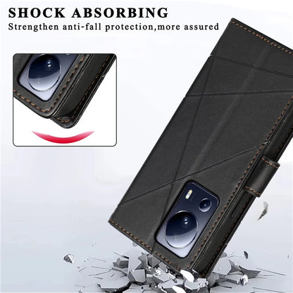DF-06 For Xiaomi 13 Lite / Civi 2 5G Case Imprinted Line Wallet Stand PU Leather Cell Phone Cover