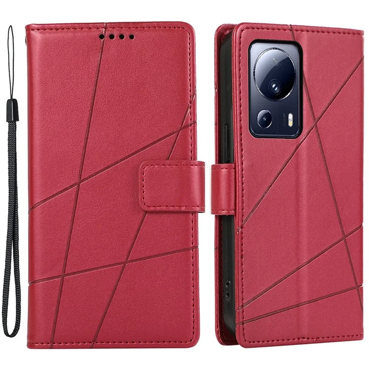 DF-06 For Xiaomi 13 Lite / Civi 2 5G Case Imprinted Line Wallet Stand PU Leather Cell Phone Cover