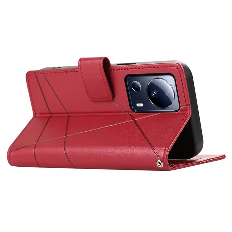 DF-06 For Xiaomi 13 Lite / Civi 2 5G Case Imprinted Line Wallet Stand PU Leather Cell Phone Cover