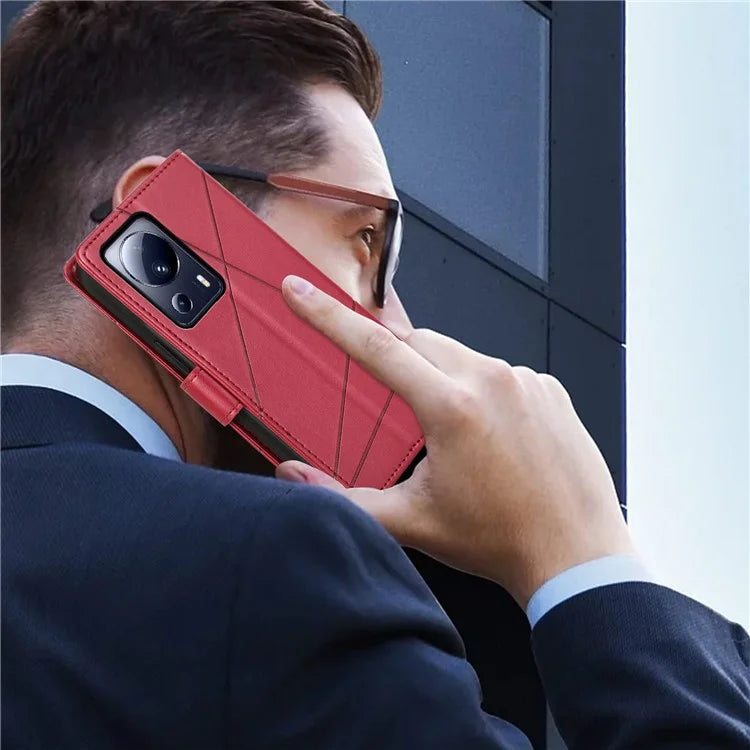 DF-06 For Xiaomi 13 Lite / Civi 2 5G Case Imprinted Line Wallet Stand PU Leather Cell Phone Cover