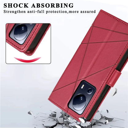 DF-06 For Xiaomi 13 Lite / Civi 2 5G Case Imprinted Line Wallet Stand PU Leather Cell Phone Cover