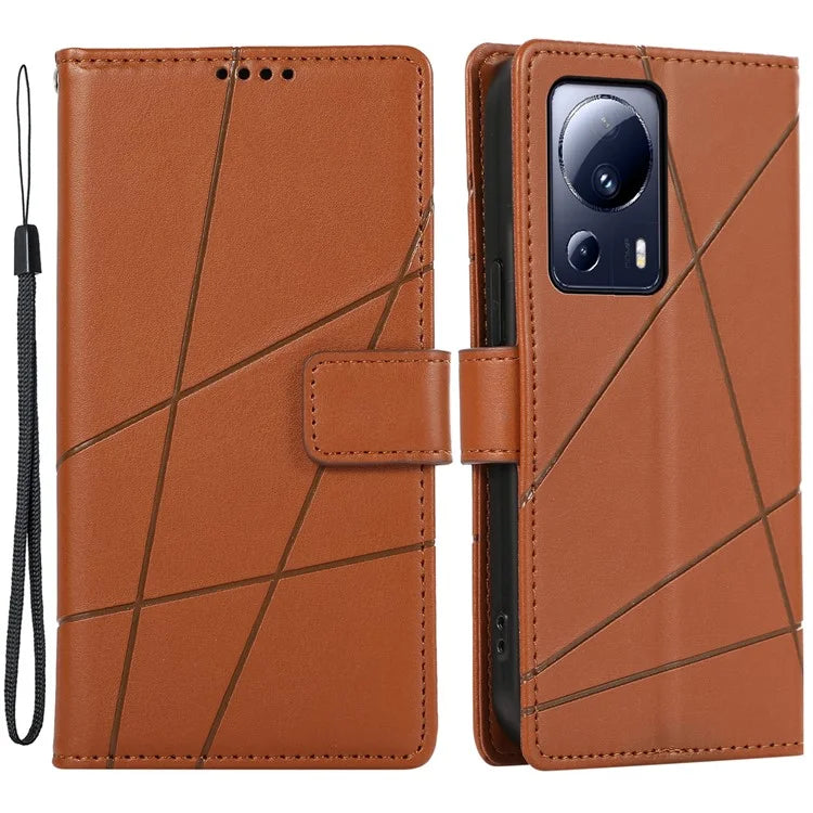 DF-06 For Xiaomi 13 Lite / Civi 2 5G Case Imprinted Line Wallet Stand PU Leather Cell Phone Cover