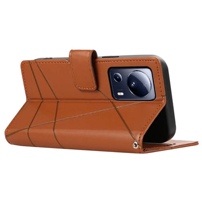 DF-06 For Xiaomi 13 Lite / Civi 2 5G Case Imprinted Line Wallet Stand PU Leather Cell Phone Cover