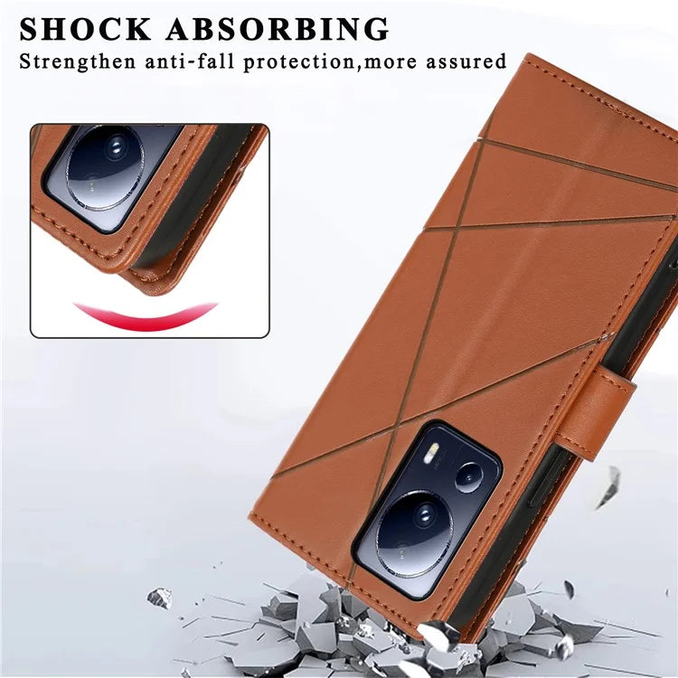 DF-06 For Xiaomi 13 Lite / Civi 2 5G Case Imprinted Line Wallet Stand PU Leather Cell Phone Cover