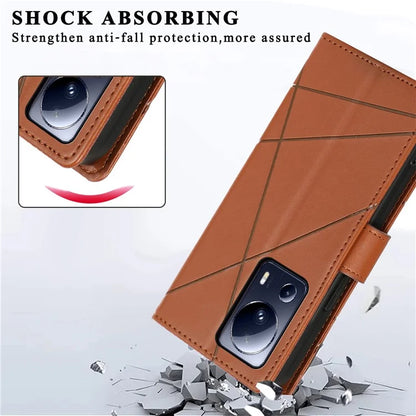 DF-06 For Xiaomi 13 Lite / Civi 2 5G Case Imprinted Line Wallet Stand PU Leather Cell Phone Cover