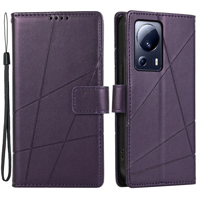 DF-06 For Xiaomi 13 Lite / Civi 2 5G Case Imprinted Line Wallet Stand PU Leather Cell Phone Cover
