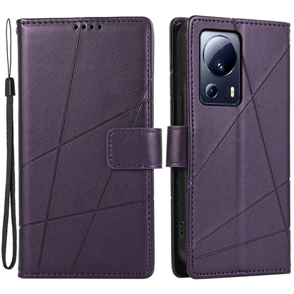 DF-06 For Xiaomi 13 Lite / Civi 2 5G Case Imprinted Line Wallet Stand PU Leather Cell Phone Cover