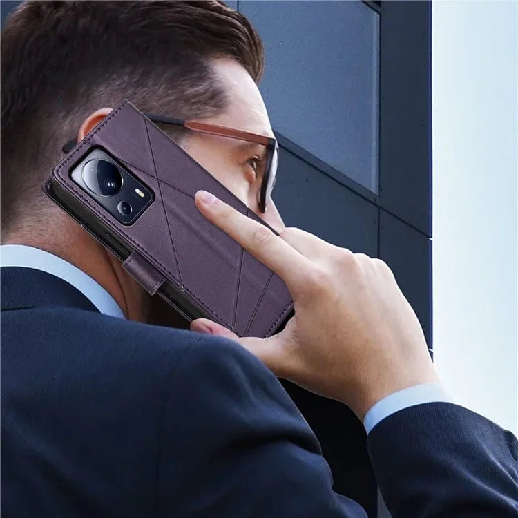 DF-06 For Xiaomi 13 Lite / Civi 2 5G Case Imprinted Line Wallet Stand PU Leather Cell Phone Cover