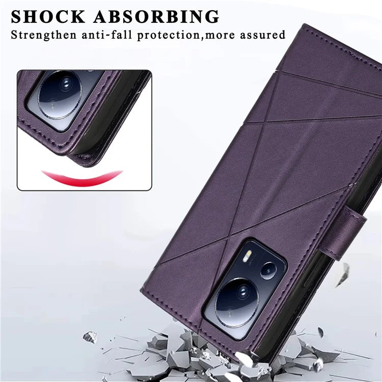 DF-06 For Xiaomi 13 Lite / Civi 2 5G Case Imprinted Line Wallet Stand PU Leather Cell Phone Cover