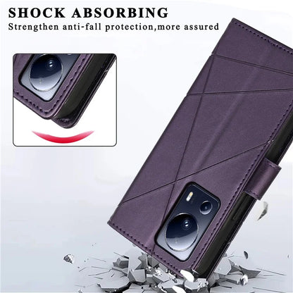 DF-06 For Xiaomi 13 Lite / Civi 2 5G Case Imprinted Line Wallet Stand PU Leather Cell Phone Cover