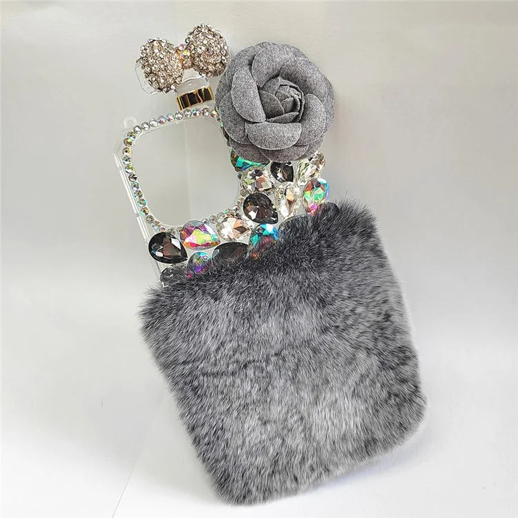 For iPhone 15 Case Hard PC + Soft Plush Phone Cover Shockproof Shell