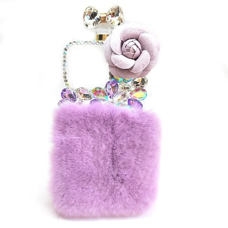 For iPhone 15 Case Hard PC + Soft Plush Phone Cover Shockproof Shell