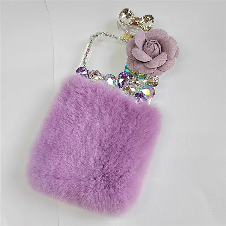 For iPhone 15 Case Hard PC + Soft Plush Phone Cover Shockproof Shell