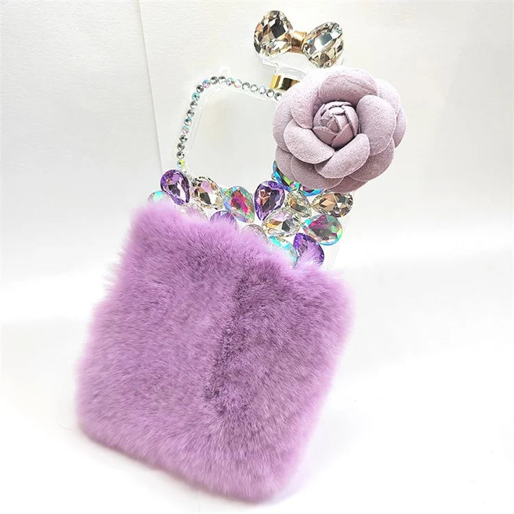 For iPhone 15 Case Hard PC + Soft Plush Phone Cover Shockproof Shell