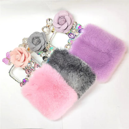 For iPhone 15 Case Hard PC + Soft Plush Phone Cover Shockproof Shell