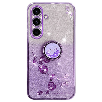 KADEM For Samsung Galaxy S23 FE Cover Ring Kickstand Flower Decor TPU Phone Case