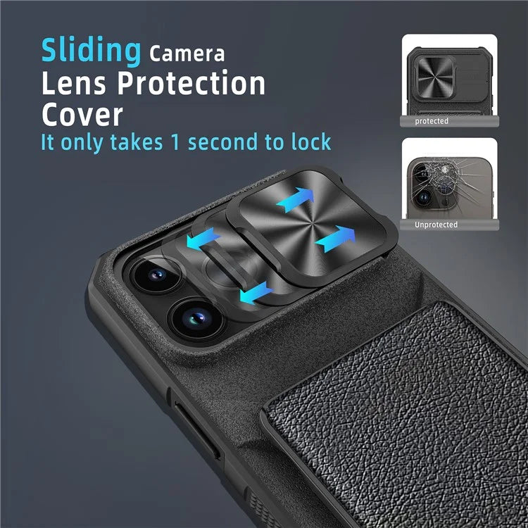 For iPhone 14 Pro Max Magnetic Case Card Holder Slide Lens Protection Cover