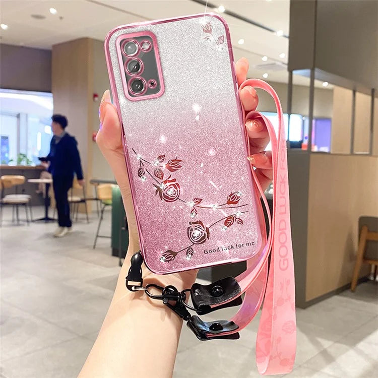 KADEM For Samsung Galaxy Note20 5G / Note20 Case TPU Glitter Cell Phone Cover with Strap