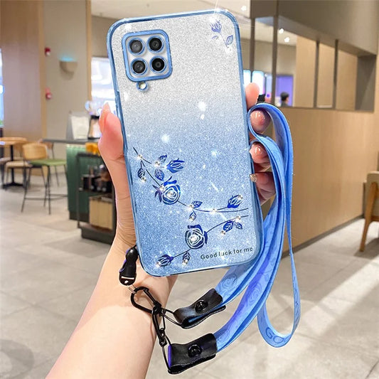 KADEM For Samsung Galaxy A42 5G / M42 5G Phone Case TPU Flower Design Back Cover with Strap