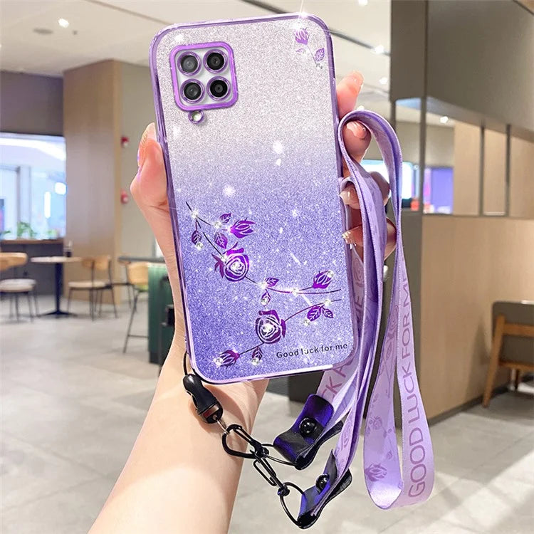 KADEM For Samsung Galaxy A42 5G / M42 5G Phone Case TPU Flower Design Back Cover with Strap