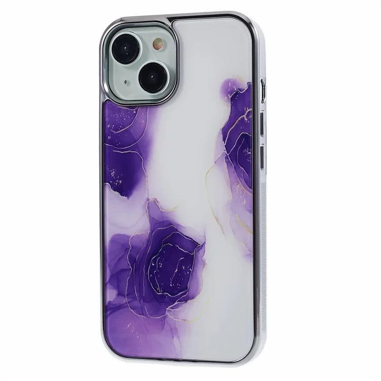 For iPhone 13 Cover PC+TPU Marble Pattern Phone Case Electroplating Back Shell