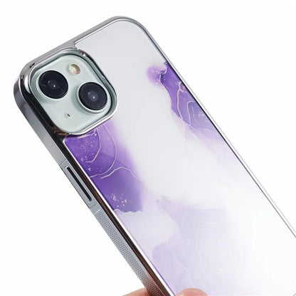 For iPhone 13 Cover PC+TPU Marble Pattern Phone Case Electroplating Back Shell