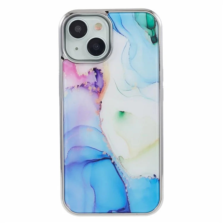 For iPhone 14 Cover PC+TPU Electroplating Marble Pattern Phone Case