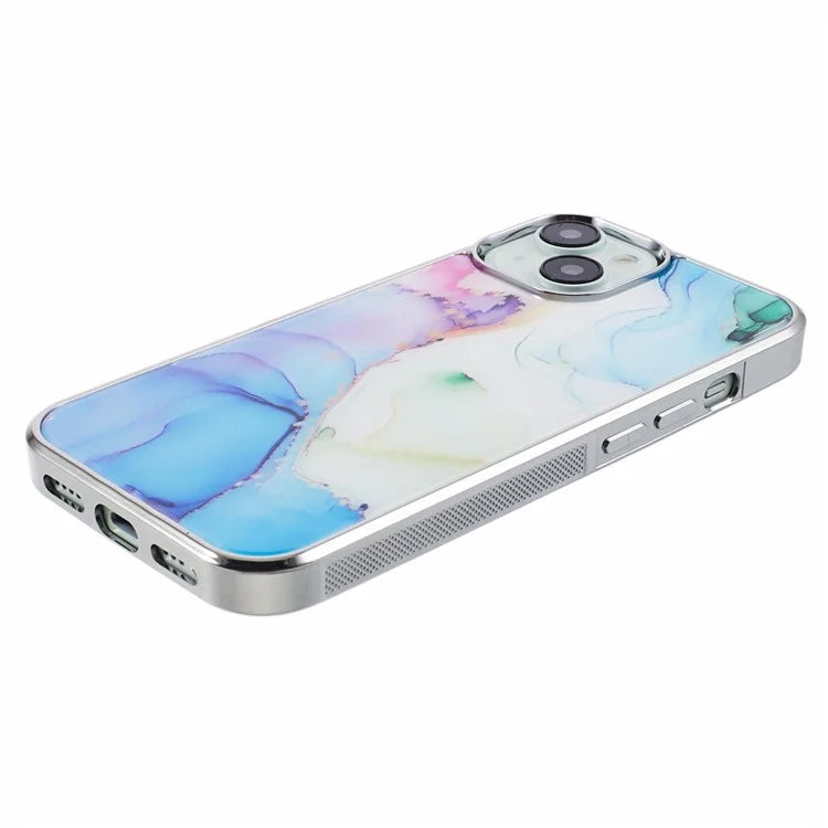 For iPhone 14 Cover PC+TPU Electroplating Marble Pattern Phone Case
