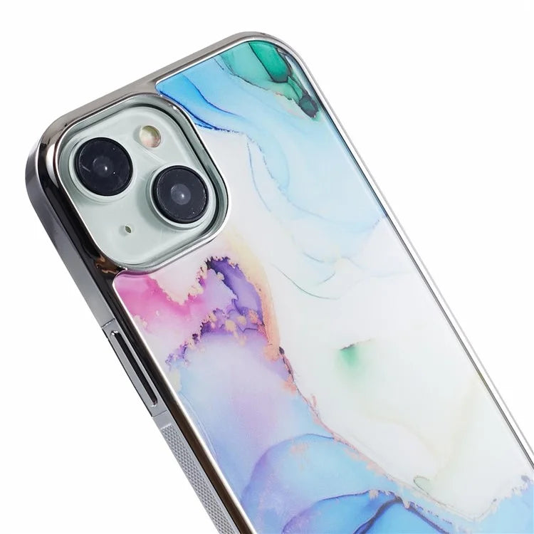 For iPhone 14 Cover PC+TPU Electroplating Marble Pattern Phone Case