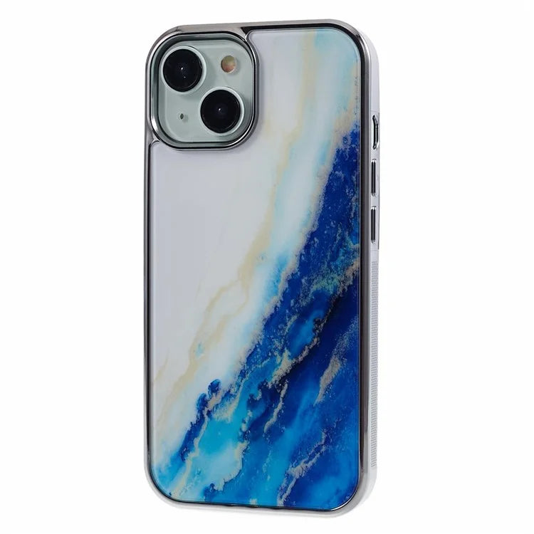 For iPhone 14 Cover PC+TPU Electroplating Marble Pattern Phone Case