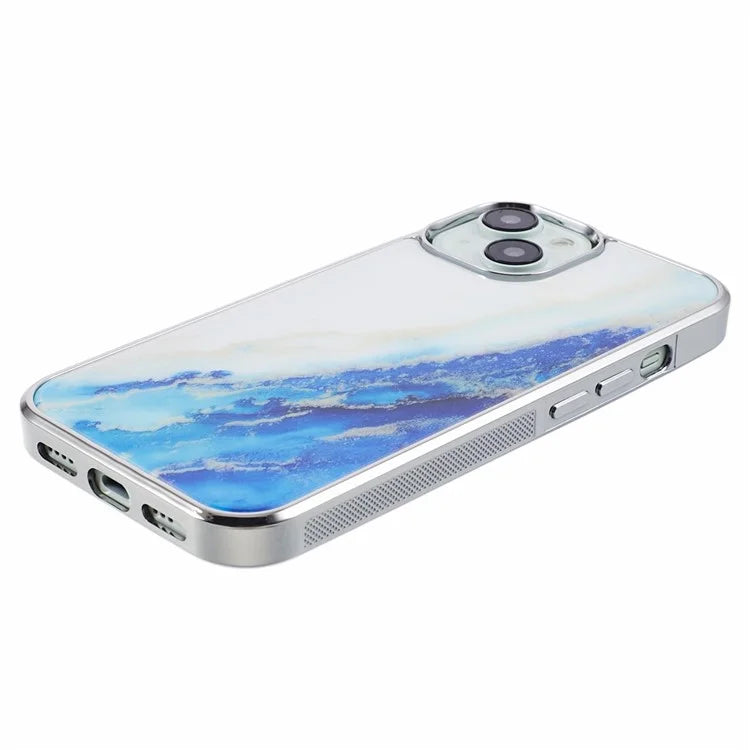 For iPhone 14 Cover PC+TPU Electroplating Marble Pattern Phone Case