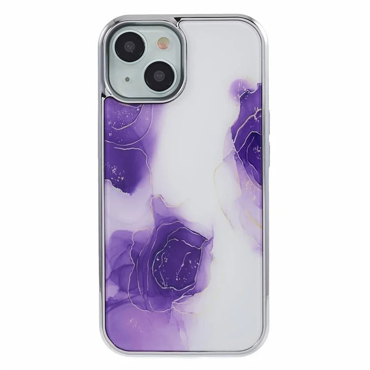 For iPhone 14 Cover PC+TPU Electroplating Marble Pattern Phone Case