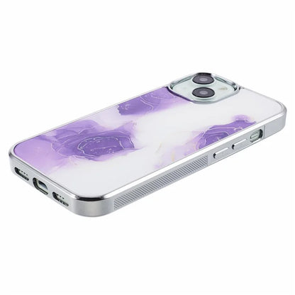 For iPhone 14 Cover PC+TPU Electroplating Marble Pattern Phone Case