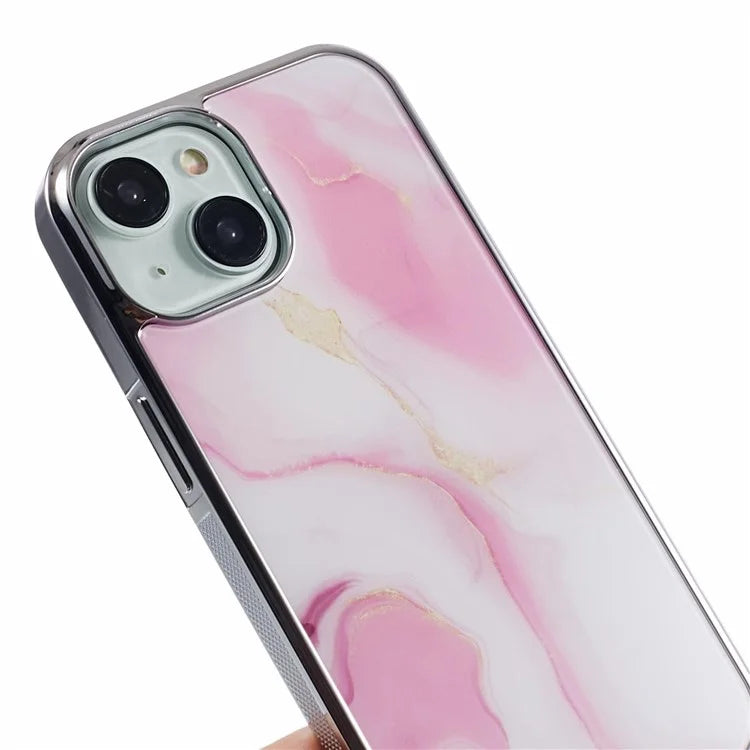For iPhone 14 Cover PC+TPU Electroplating Marble Pattern Phone Case
