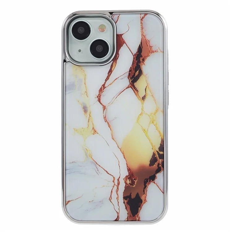 For iPhone 14 Cover PC+TPU Electroplating Marble Pattern Phone Case