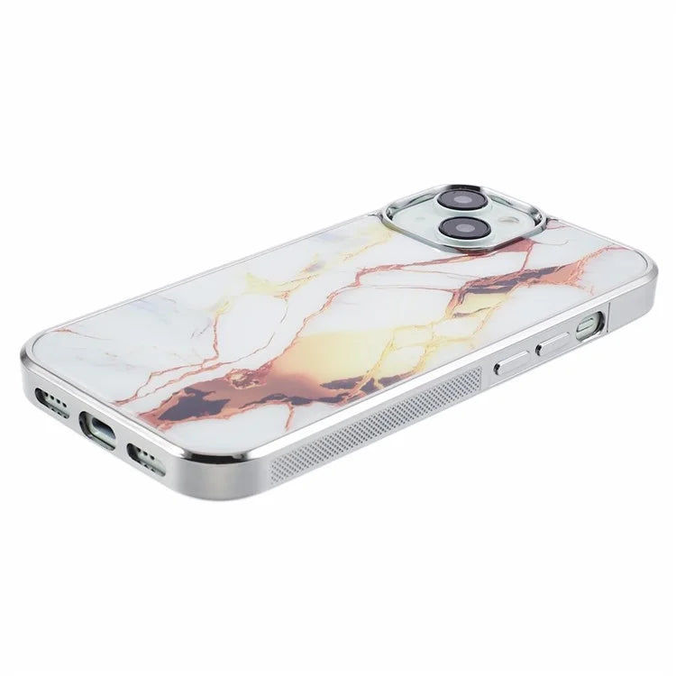 For iPhone 14 Cover PC+TPU Electroplating Marble Pattern Phone Case