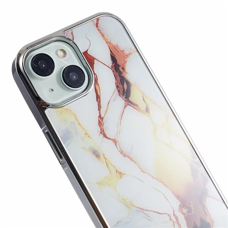 For iPhone 14 Cover PC+TPU Electroplating Marble Pattern Phone Case