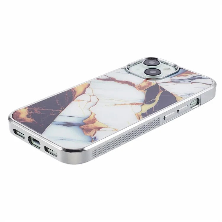 For iPhone 14 Cover PC+TPU Electroplating Marble Pattern Phone Case