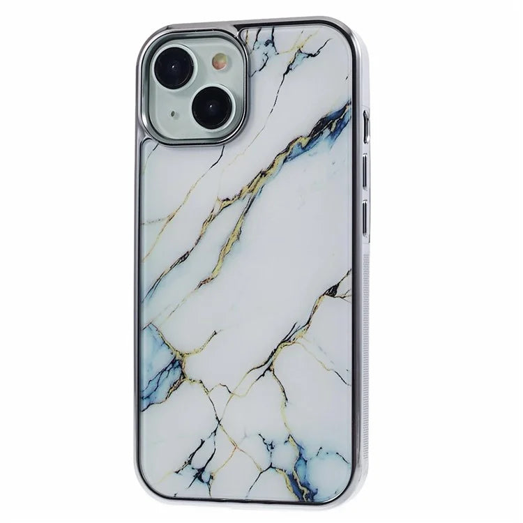 For iPhone 14 Cover PC+TPU Electroplating Marble Pattern Phone Case
