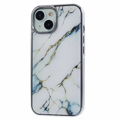 For iPhone 14 Cover PC+TPU Electroplating Marble Pattern Phone Case