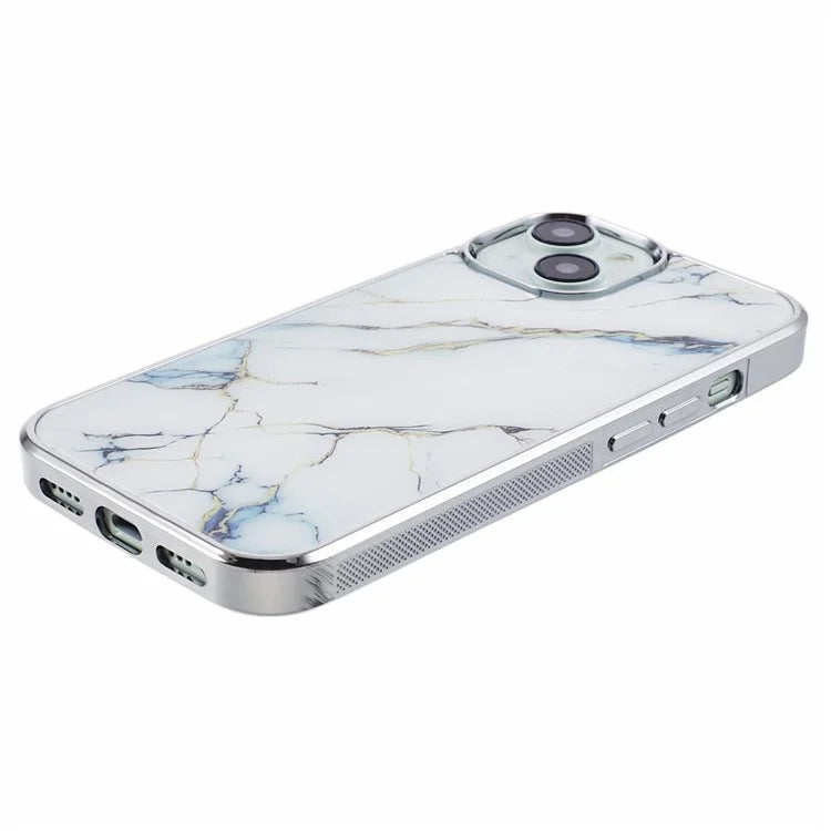 For iPhone 14 Cover PC+TPU Electroplating Marble Pattern Phone Case