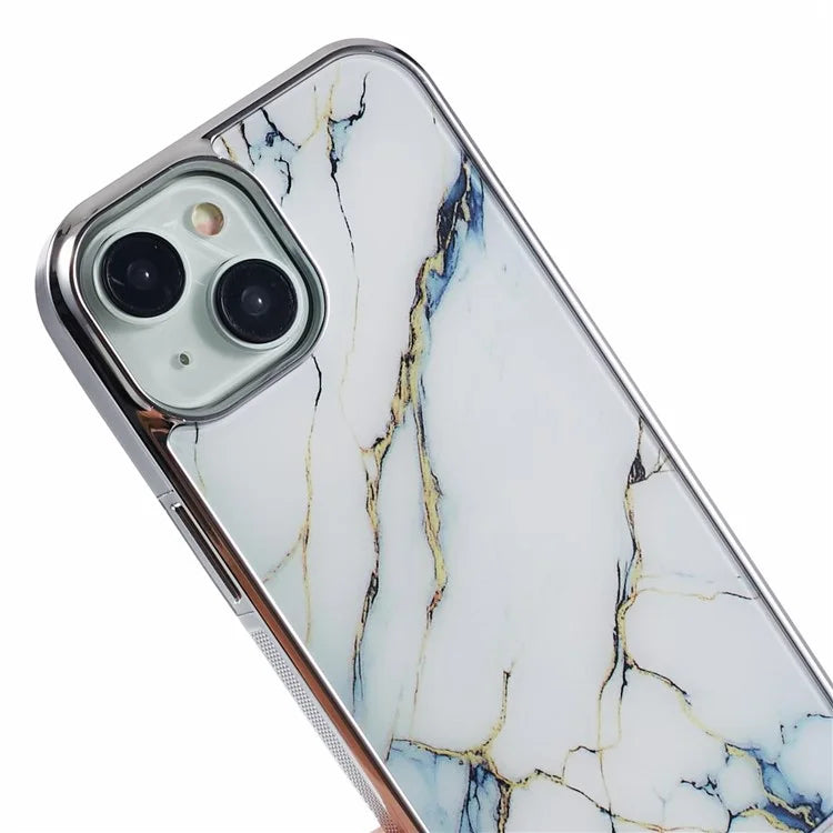For iPhone 14 Cover PC+TPU Electroplating Marble Pattern Phone Case