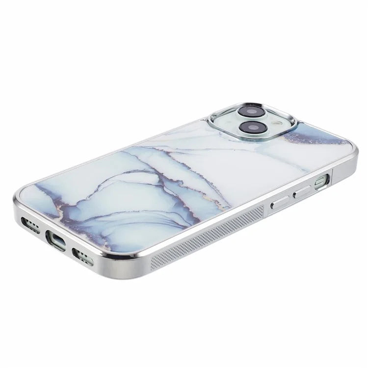 For iPhone 14 Cover PC+TPU Electroplating Marble Pattern Phone Case
