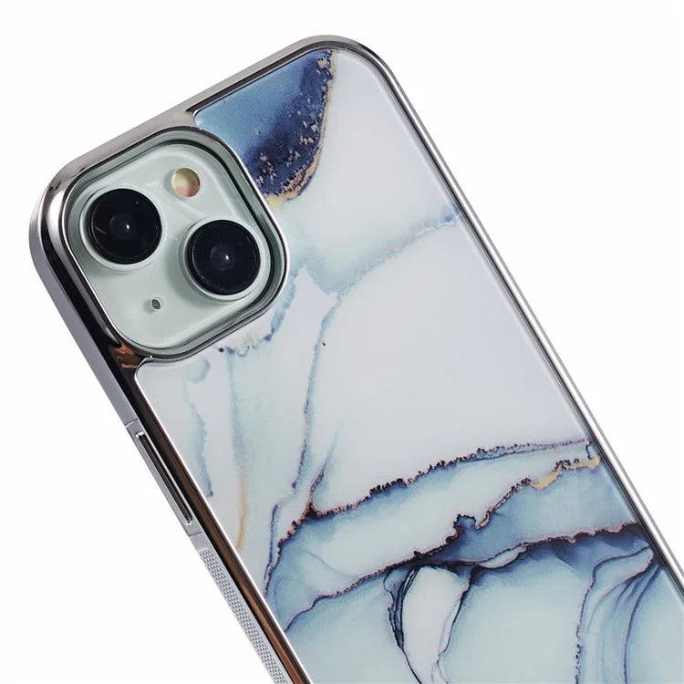 For iPhone 14 Cover PC+TPU Electroplating Marble Pattern Phone Case