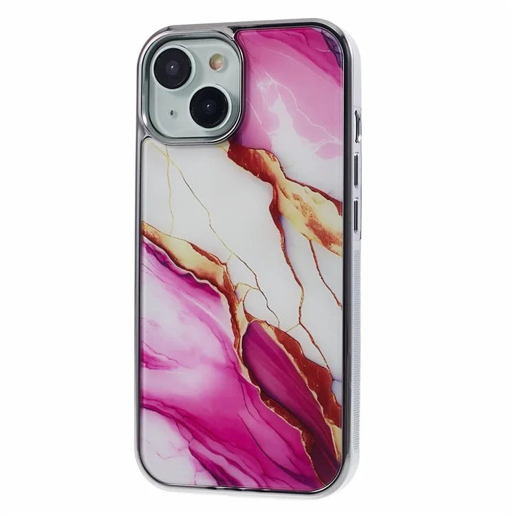 For iPhone 14 Cover PC+TPU Electroplating Marble Pattern Phone Case