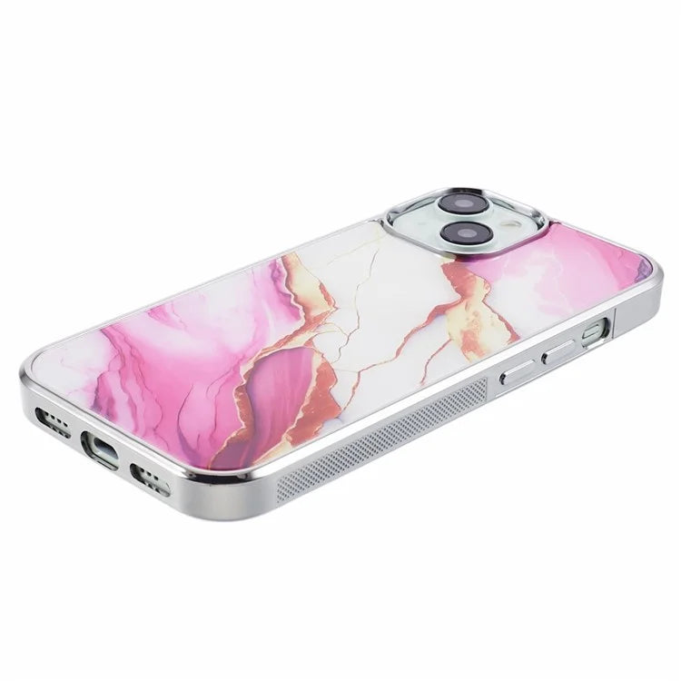 For iPhone 14 Cover PC+TPU Electroplating Marble Pattern Phone Case