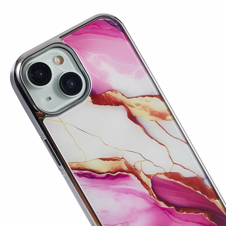 For iPhone 14 Cover PC+TPU Electroplating Marble Pattern Phone Case